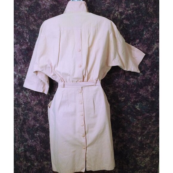 Vintage 80s Byer Too! Shirtwaist Dress -M(8) Pockets Buttons Power Shoulder Pink - Picture 7 of 14